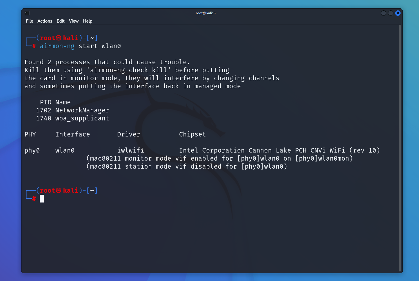 airmon-ng start wlan0